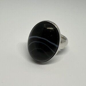 .925 Sterling Silver Black Sardonyx Adjustable Ring
